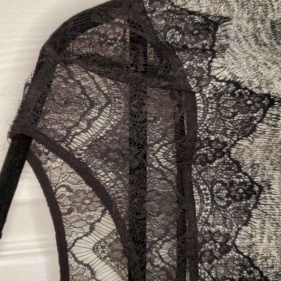 Anthropologie NWT Sparkly Grey Sweater Top with Black Lace Trim! ❤❤❤ - Picture 4 of 16